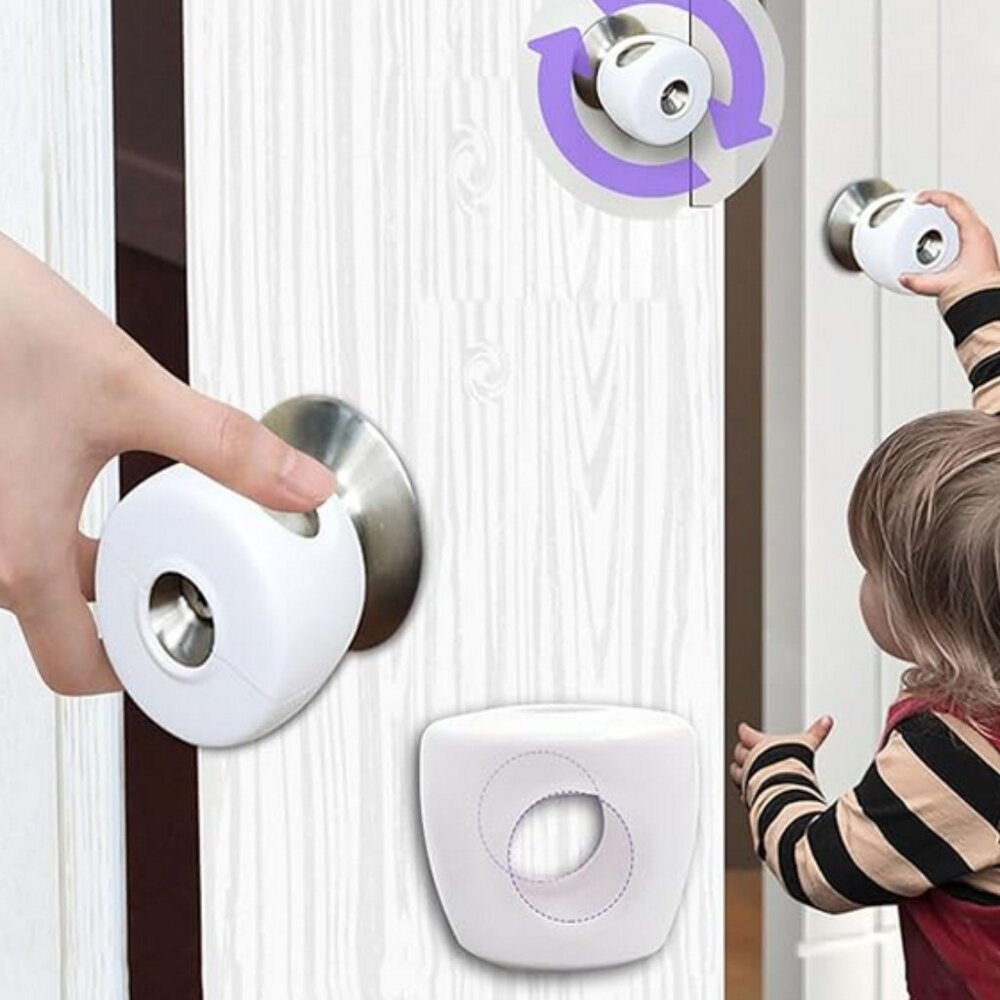 Child Proof Door Knob Covers, 4-Pack Door Knob Safety Cover for Kids, Door Locks